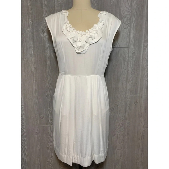 BCBGMaxAzria White Ruffle Collar Dress 10 - Picture 1 of 6